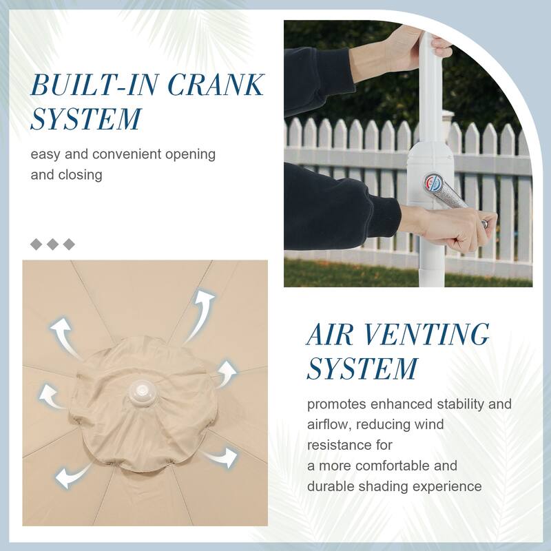 Aoodor 9FT Outdoor Patio Market Umbrella with Push Button Tilt and Crank