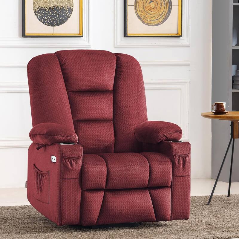 MCombo Large Electric Power Lift Recliner Chair with Massage and Heat for Elderly, Fabric 7549 - Burgundy