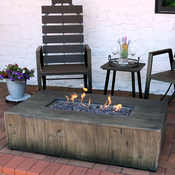 Sunnydaze Rustic Faux Wood Propane Gas Fire Pit Table w/ Cover & Lava  Rocks- 48