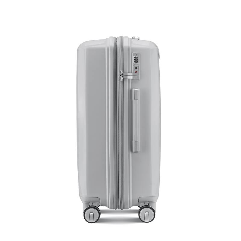 4-Piece, 14/20/24/28-Inch Modern Lightweight Luggage Expandable Luggage with Spinner Wheels, for Boarding Travel, Silver