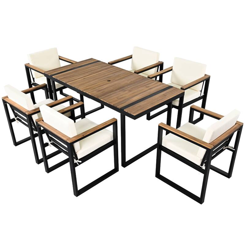 Modern 7 Pieces Outdoor Dining Set with Removable Cushions, Patio Dining Table and Chair Set for Patio, Backyard 7 Pack