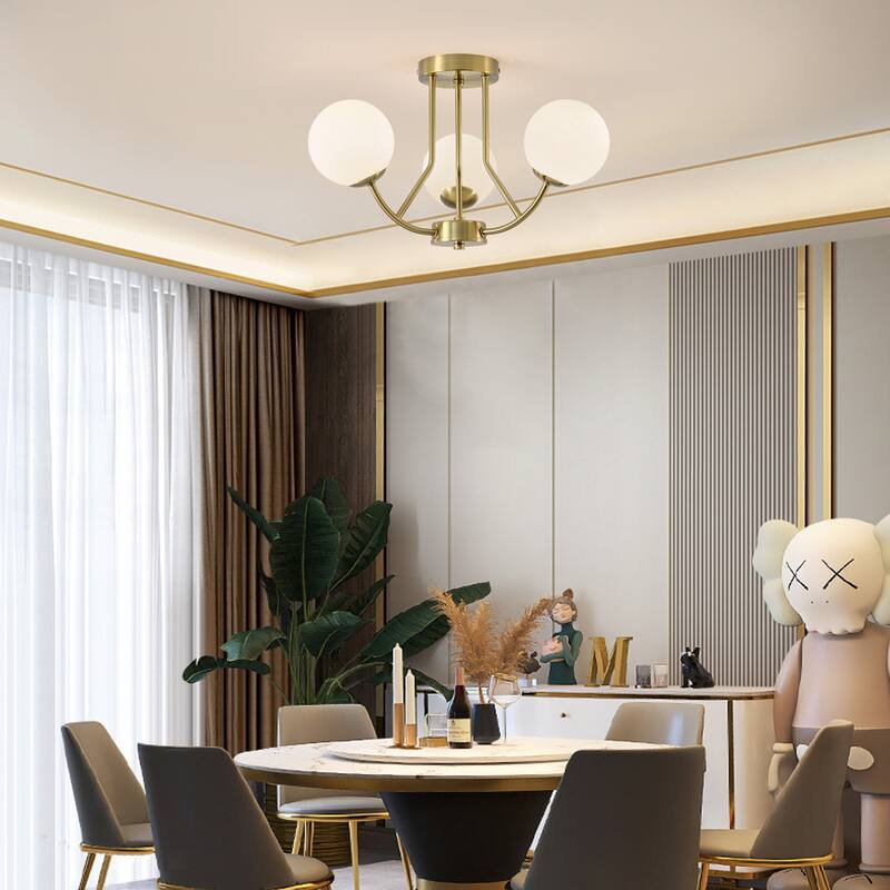 3 - Light 12'' Modern Sputnik Globe Glass Semi Flush Mount Light