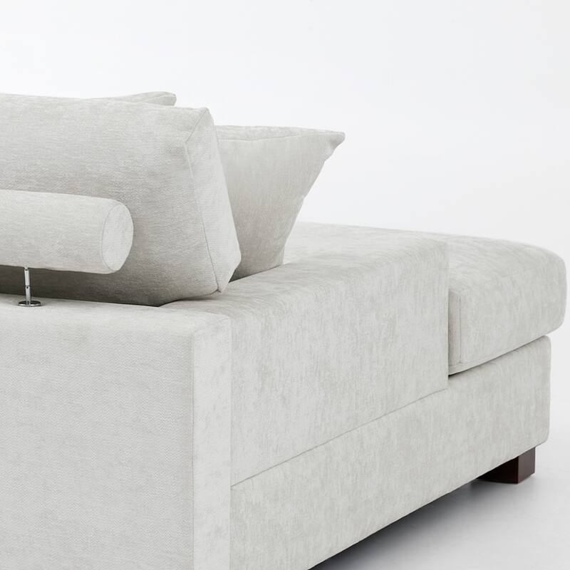 Oversized Chenille Modular Chaise Lounge With Deep Seat