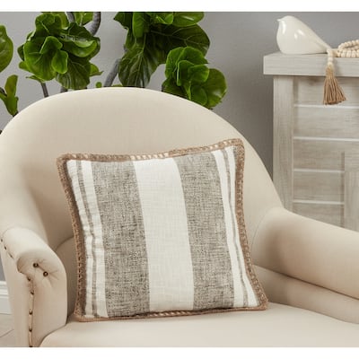 Throw Pillow With Striped Whipstitch Design, 18"x18"