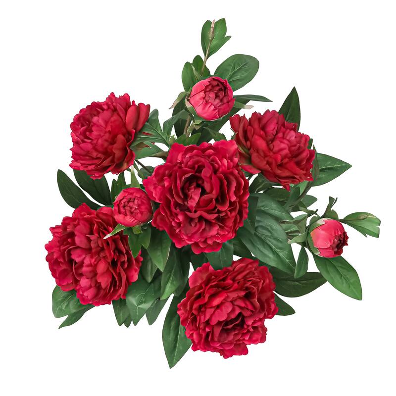 Deluxe Red Artificial Peony Plant Flower Stem Bush Bouquet 22in - 22" L x 13" W x 13" DP