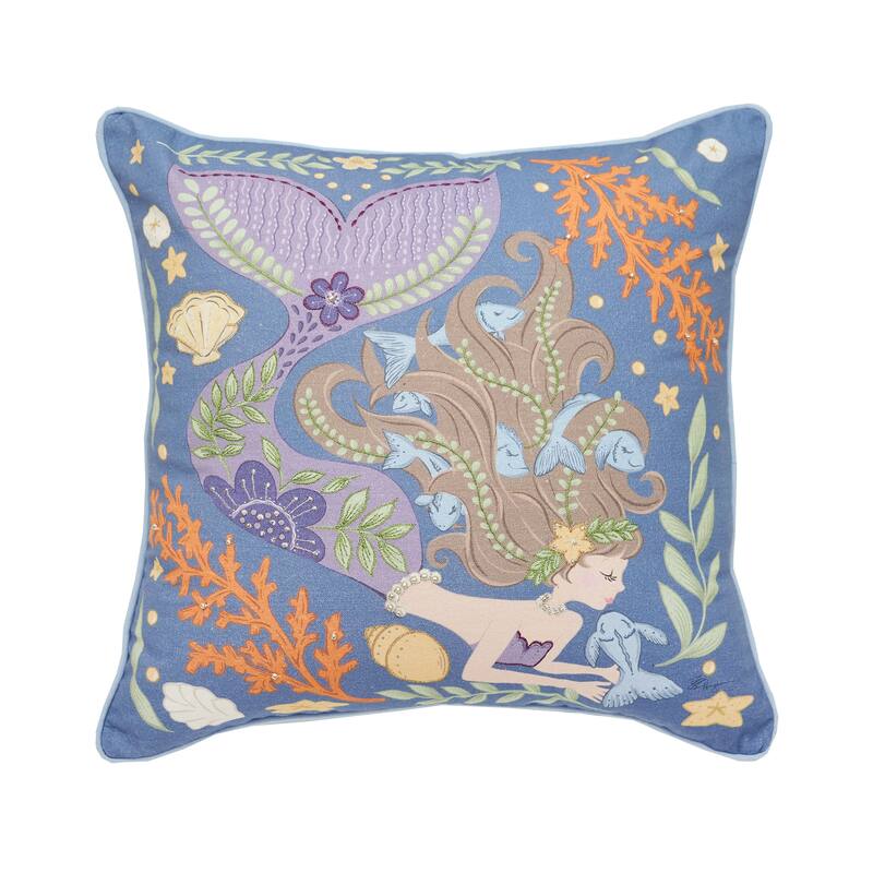Mermaid Coral Printed & Embellished Throw Pillow