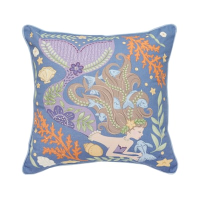 Mermaid Coral Printed & Embellished Throw Pillow