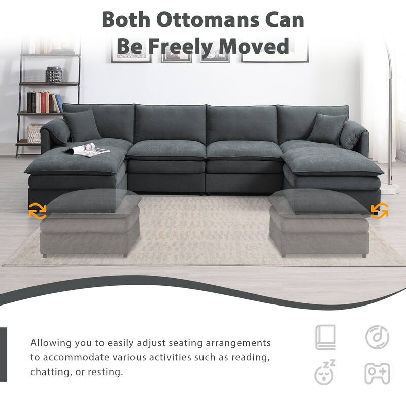U-Shaped Modern Chenille Modular Sectional Sofa with Double Cushions, Offered in 3 Colors