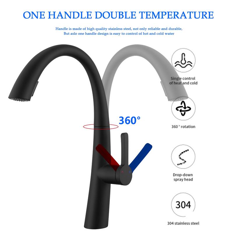 Single Handle Stainless Steel Pull Out Kitchen Faucet