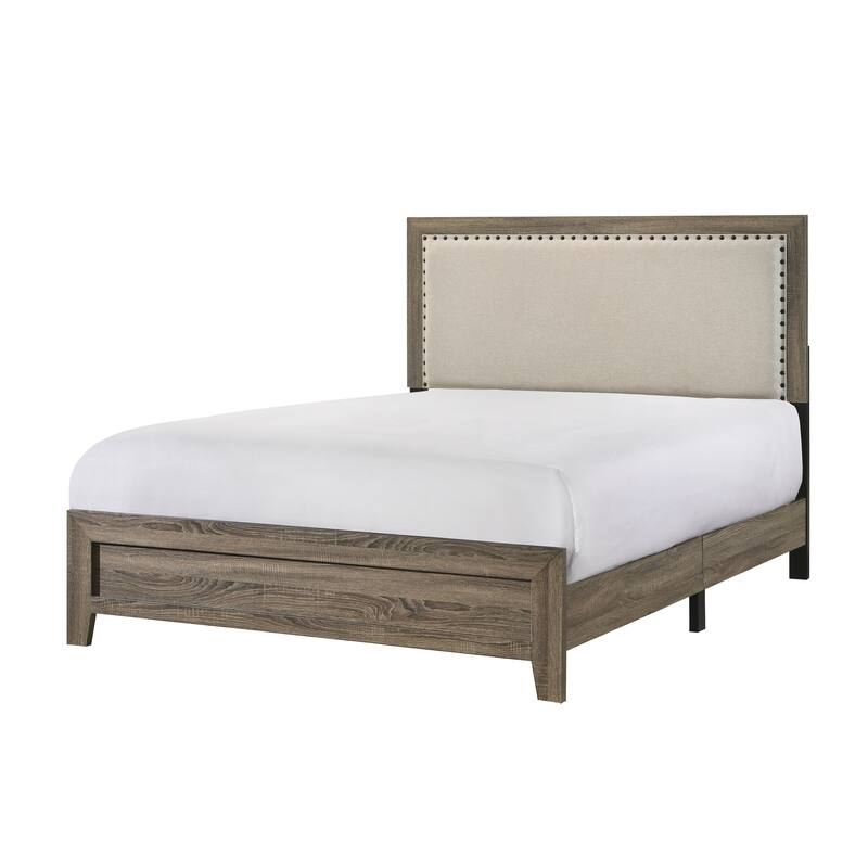 Queen Size Upholstered Bed Frame with Tufted Headboard, Nailhead Trim, and Crystal Inlay, Beautiful Wooden Panel Bed Frame