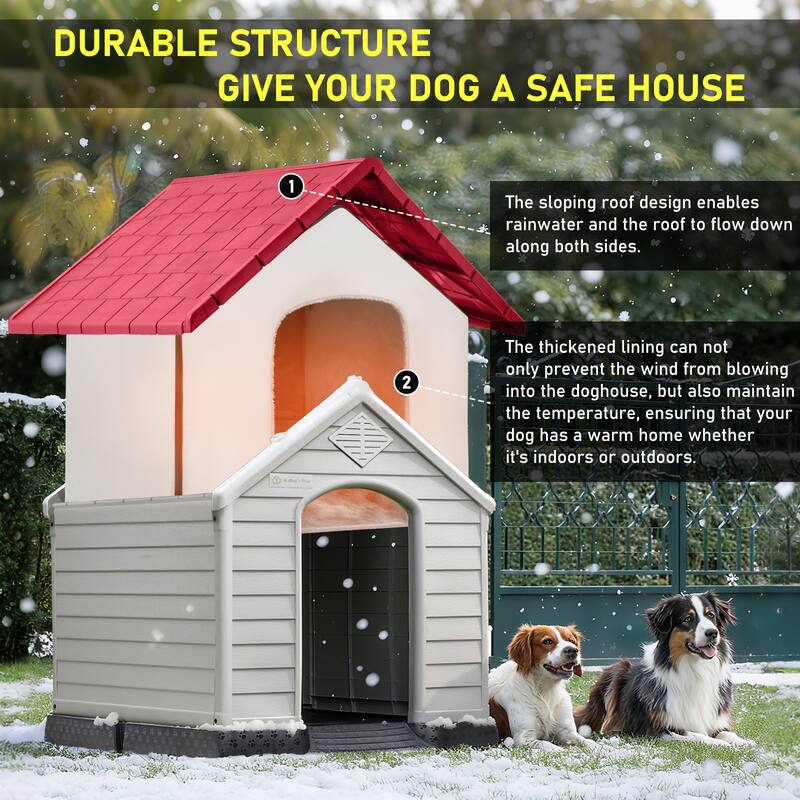 BOSSIN Insulated & Waterproof Dog House, Indoor/Outdoor Puppy Shelter with Elevated Floor & Liner for All Size Dogs