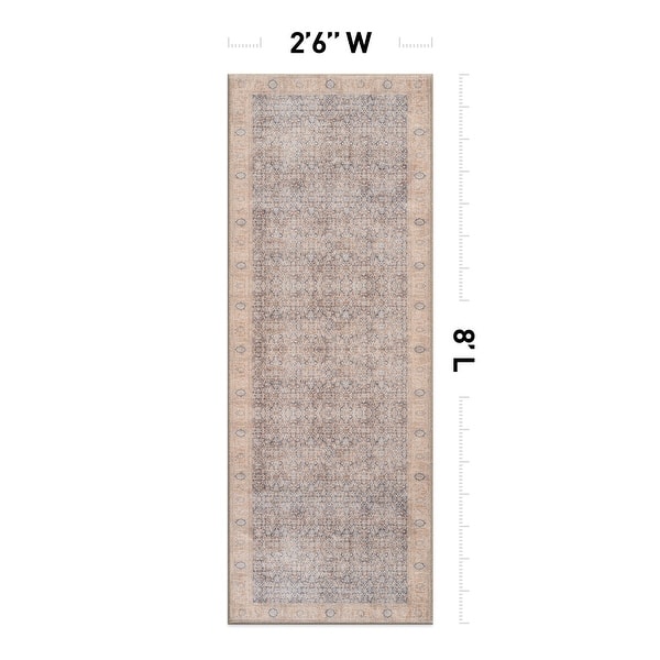 dimension image slide 0 of 27, Vintage Washable Rug – Low Pile with Subtle Pattern, Perfect for Neutral Spaces in Living Room, Entryway, or Bedroom