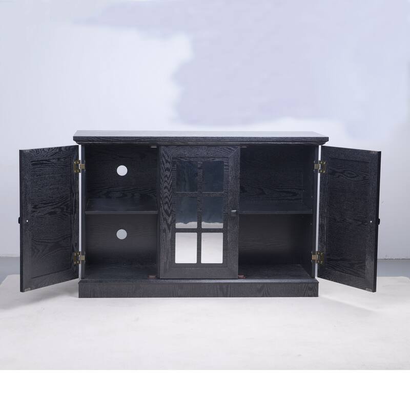 45" W Storage cabinet with 3 mirrored acrylic doors, sideboard with adjustable shelves for living room, dinning room