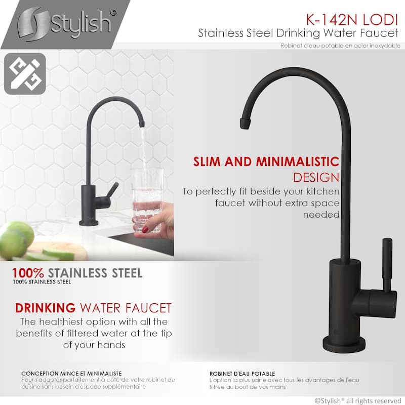 STYLISH Kitchen Sink Drinking Water Faucet, Commercial Water Filtration Faucet, Stainless Steel, Contemporary Style High-Spout