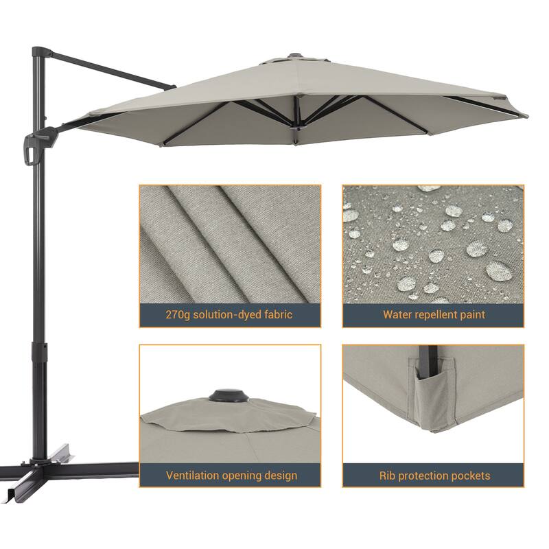 LIVOOSUN 11Ft Cantilever Patio Umbrella,Offset Hanging Umbrella