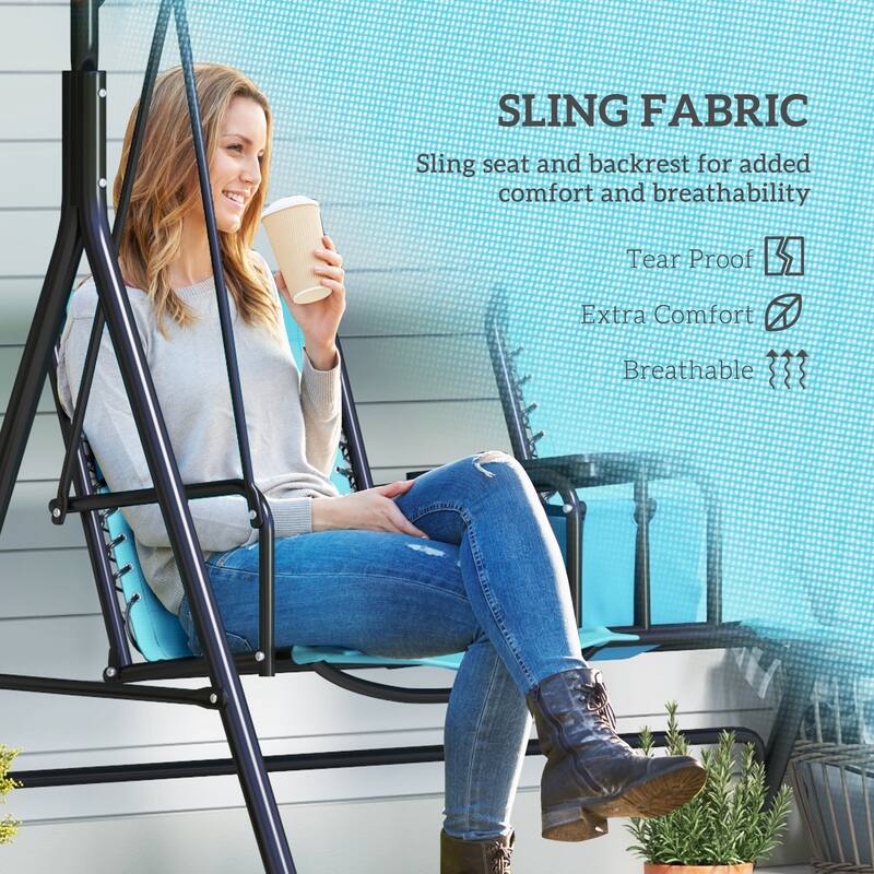2-Seat Outdoor Canopy Swing Chair with Pivot Storage Table, Cup Holder & Adjustable Shade