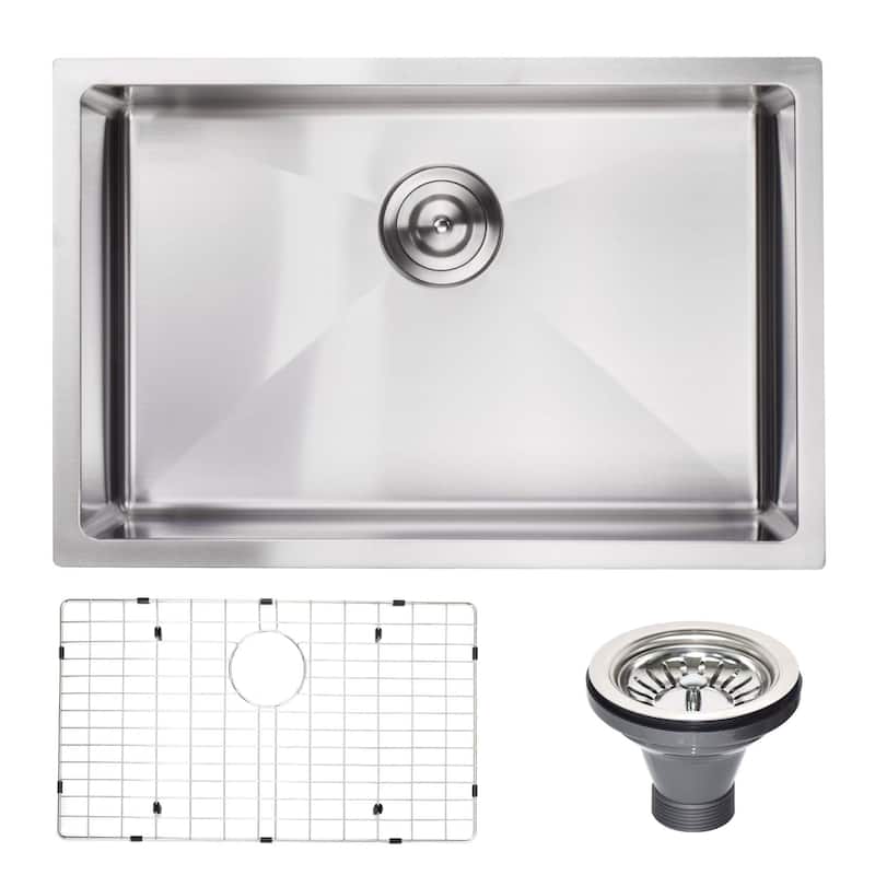27" x 18" Stainless Steel Single Bowl Undermount Kitchen Sink with Grid and Strainer - 27 x 18