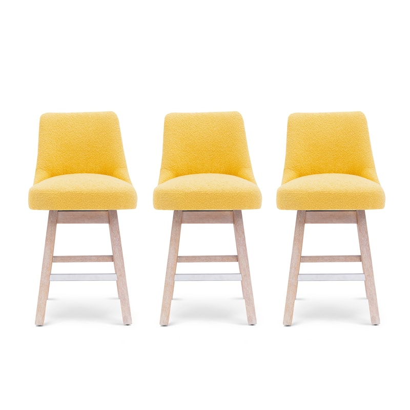 Boucle Polyester Upholstered Swivel Counter Stool - Foot Glides (Set of 3)