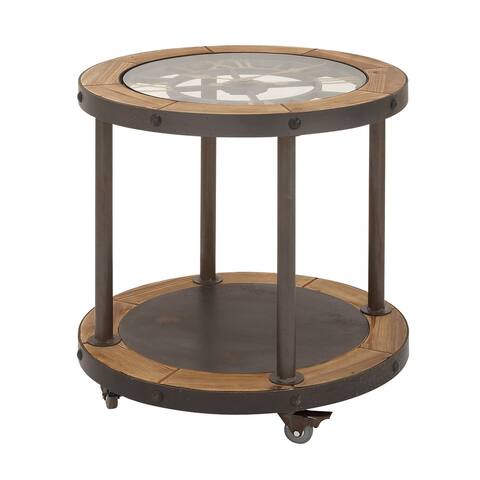 Brown Iron Industrial Accent Table 25 x 24 x 24 - 24 x 24 x 25Round