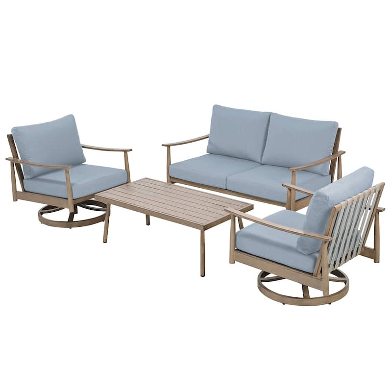 4-Person Aluminum Patio Conversation Set with 2 Swivel Chairs, Loveseat and Coffee Table - Blue