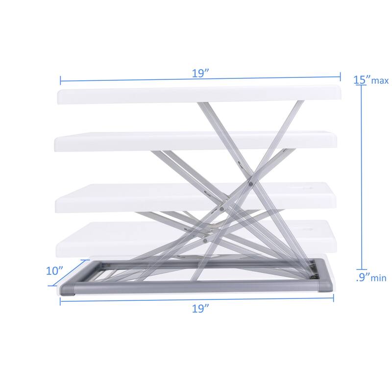 Rocelco 19 in. W Black Portable Standing Desk Riser Converter Height Adjustable Travel Laptop Keyboard Raising Workstation