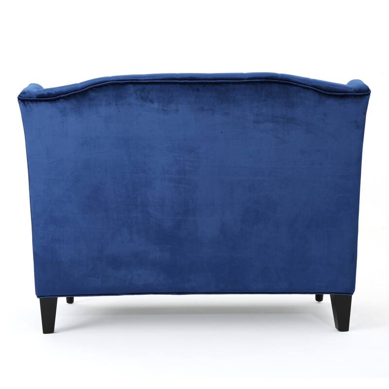 Luxury Velvet Loveseat with Button Tufted, Navy Blue Upholstered Sofa Couch 2-Seater Settee with Wingback
