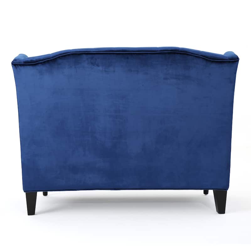 Navy Blue 50.25" Velvet Button Tufted High Wingback Loveseat Sofa with Wood Legs for Living Room