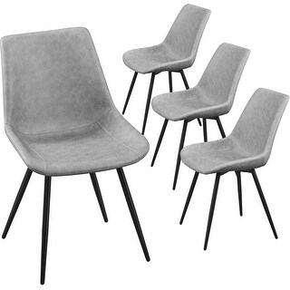 Set of 4 Modern Upholstered Dining Chairs with Faux Leather Seat and ...