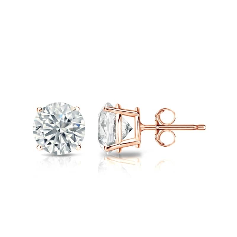 Auriya 14k Gold Lab Grown Round Diamond Stud Earrings 0.50 to 5.00 ct. tw. Push-Back (F-G VS) - Rose - 1.80 ct. tw.