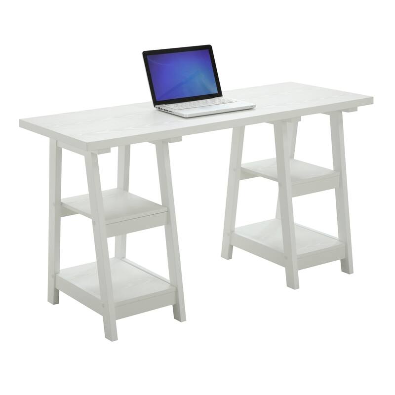 Contemporary Double Trestle Desk with Shelves - Home Office Workstation, 54" Wide