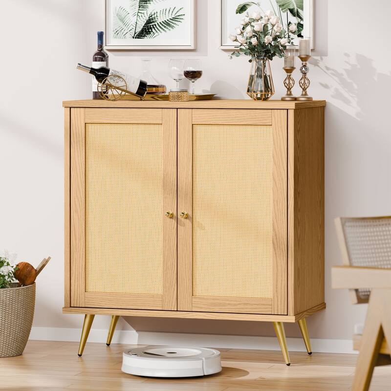 Futzca Storage Cabinet, Rattan Cabinet with Adjustable Shelf - 2 Doors - Natural