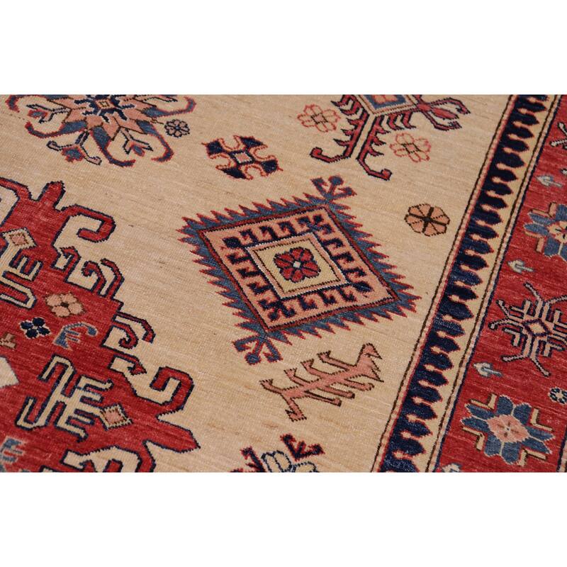 Rustic Super Kazak Dashiell Gold/Pink Hand Knotted Wool Rug - 5'4'' x 8'0''