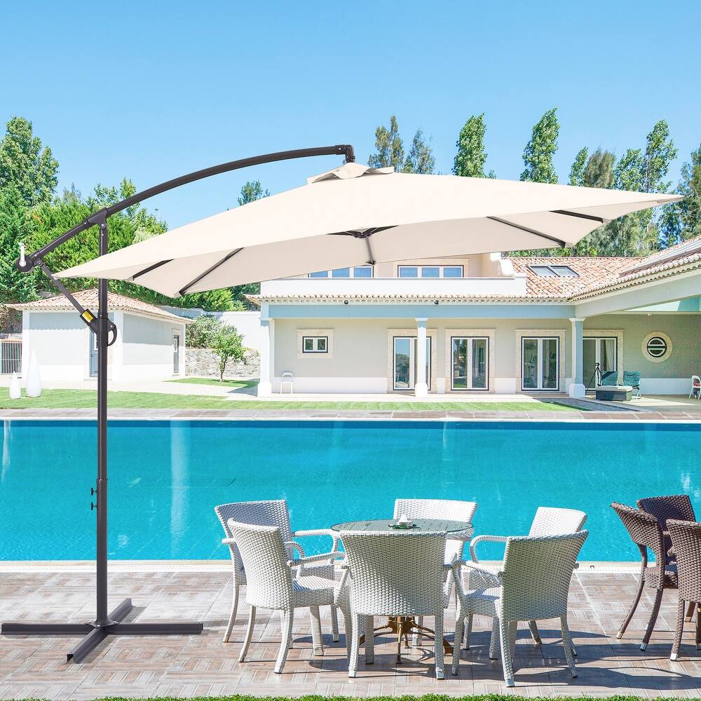 BONOSUKI 8.2x8.2ft Offset Patio Umbrella Hanging Umbrella w/Steel Ribs