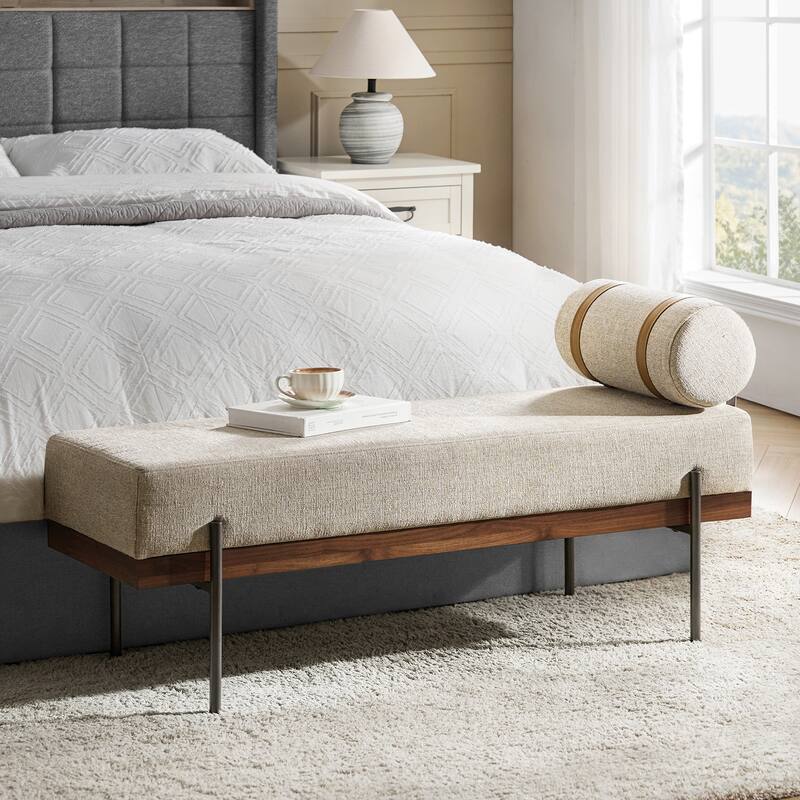 Damacio Modern Entryway Bench with Removable Pillow and Metal Legs - Beige