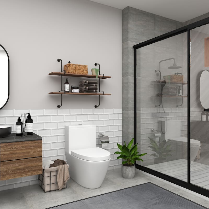 3 Level Wood Wall Shelf with Black Metal Brackets - Brown or Gray