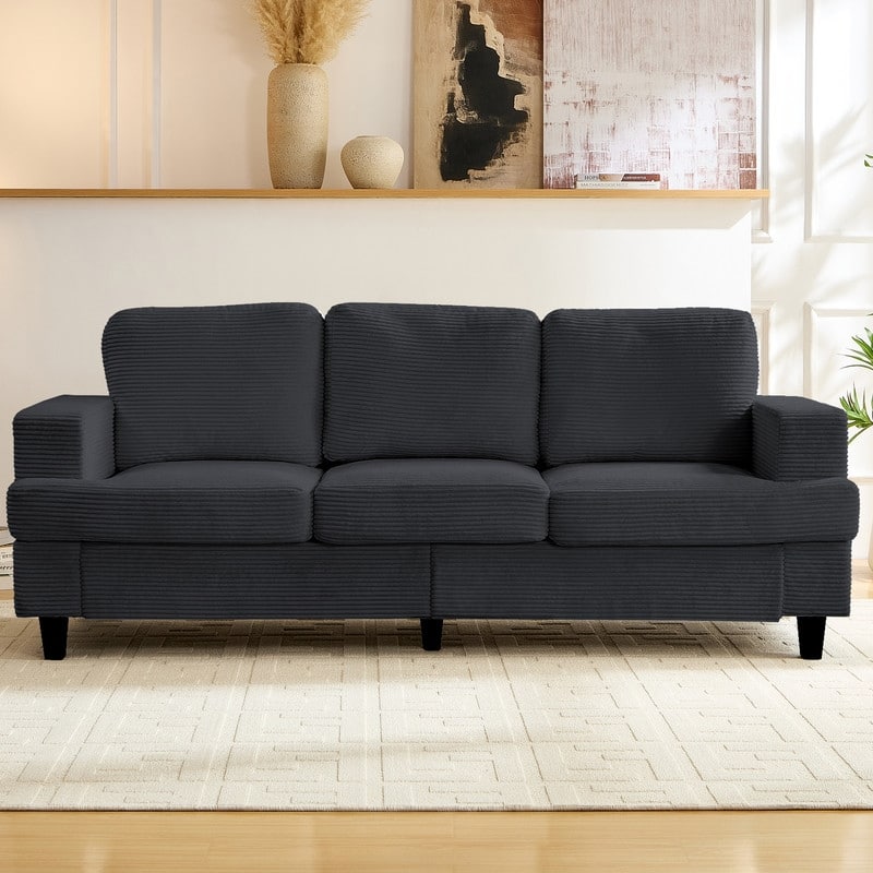 Mixoy 82" Corduroy Sectional Sofa Couch,Cloud Sleeper Comfy Upholstered 3-Seater Sofa