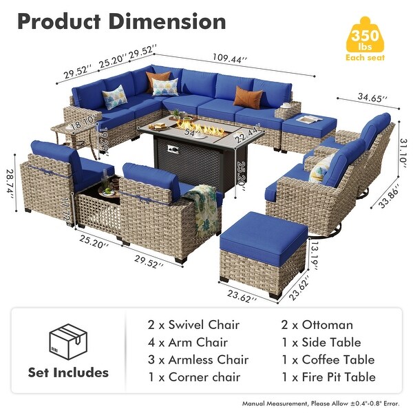 HOOOWOOO 15-piece Outdoor Sofa Patio Wicker Furniture Sectional