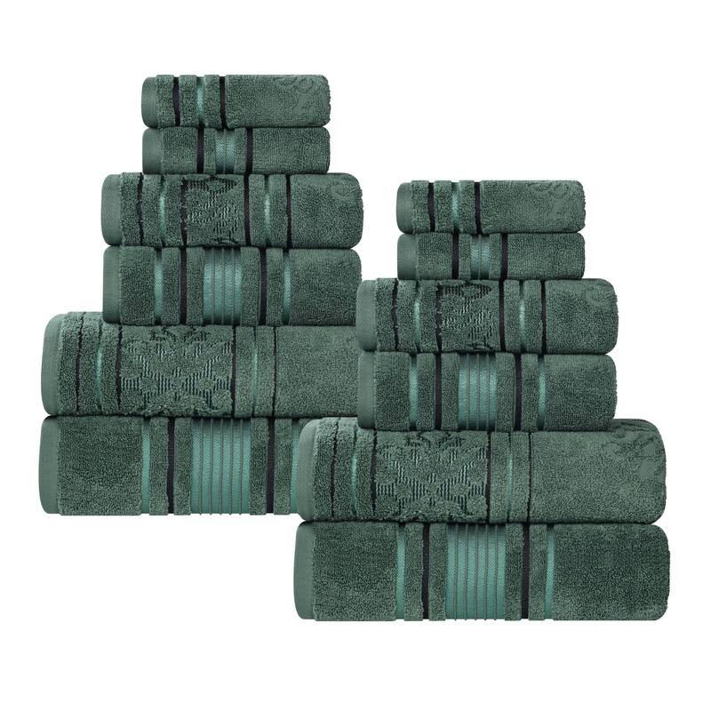 Superior Sadie Zero Twist Cotton Solid and Floral 12 Piece Towel Set