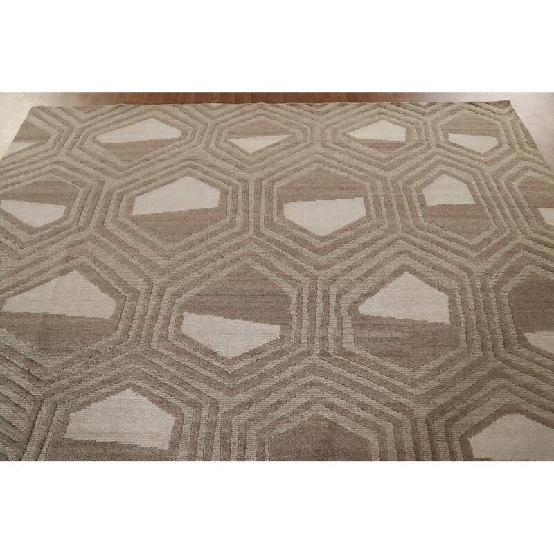 All-Over Geometric Modern Area Rug Handmade Wool Carpet - 8'1"x 9'10"