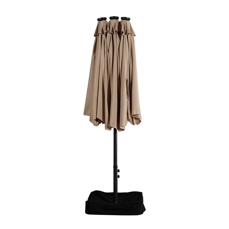 15ft Rectangular Patio Umbrella with Base and LED Lights