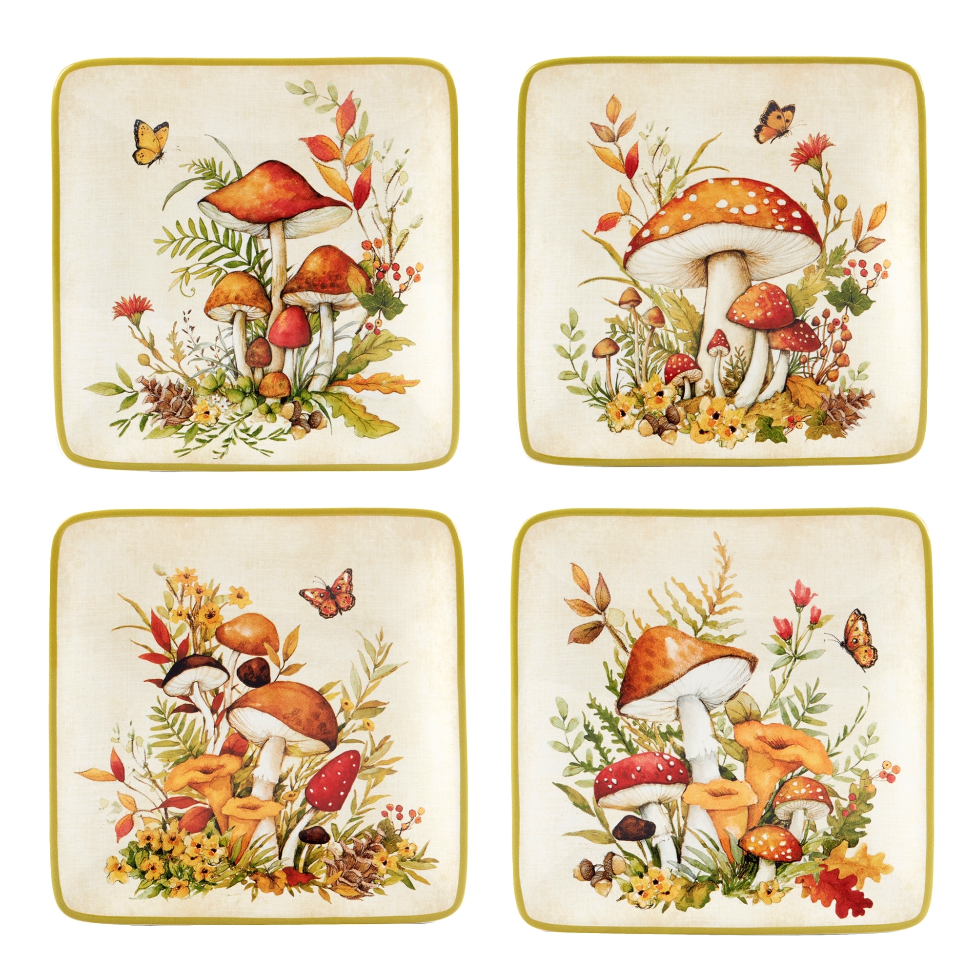 Certified International Woodland Critters 6" Canape/Luncheon/Dessert Plates, Set of 4 - 6" x 6" x .75"