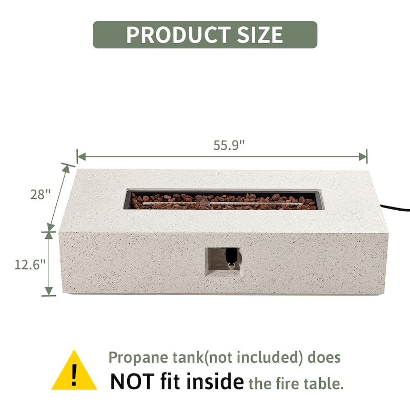 COSIEST Outdoor Rectangle Concrete Fire Pit Table (50,000 BTU)