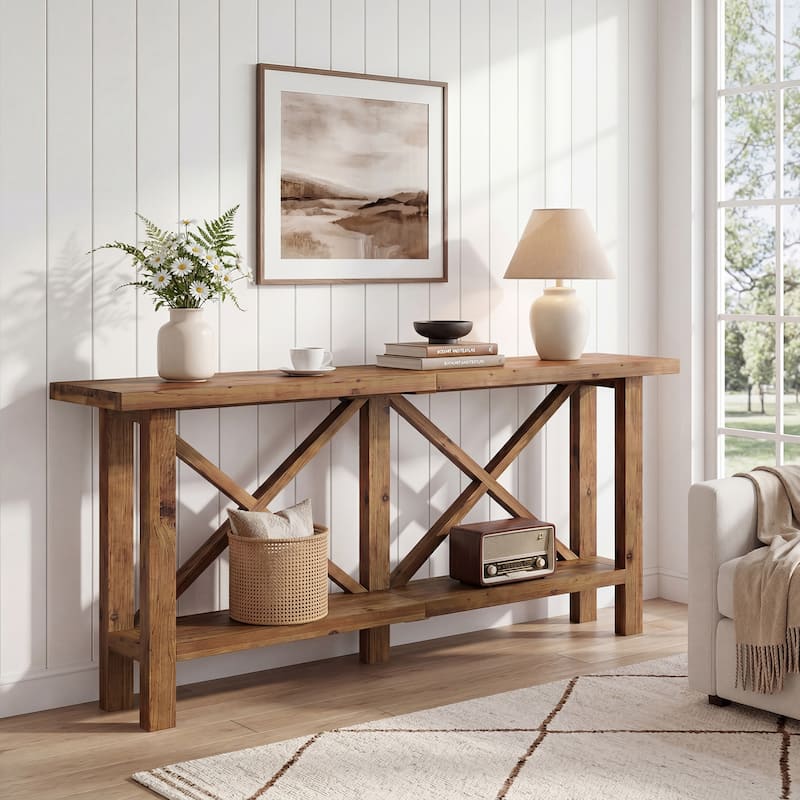 Solid Wood Console Table, Farmhouse Narrow Sofa Table for Living Room
