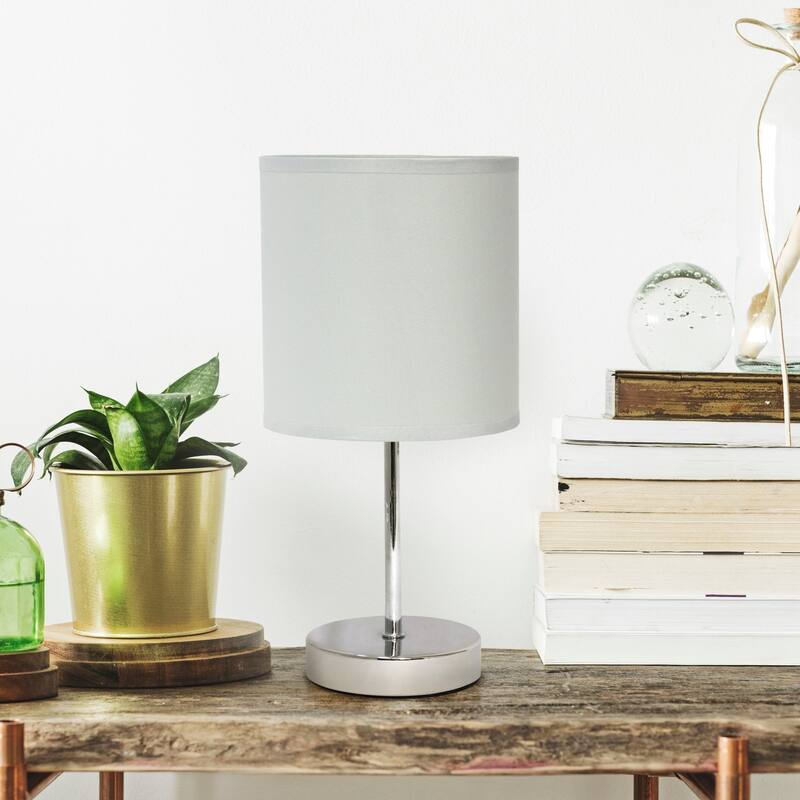 Traditional Petite Table Lamp with Drum Shade - 11.75" - Silver and Slate Gray