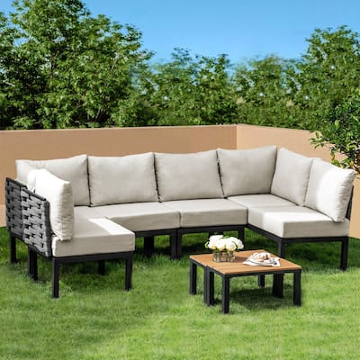 Outdoor Patio Furniture w/ 6" Thick Cushion, U-Shaped Sofa Set, Sectional Conversation Modular Couch for Garden