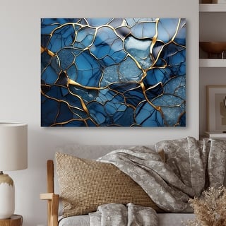 Designart "Gold And Blue Marble Mosaic Agate III" Abstract Metal Wall Art Print - Gold Metal Art Modern Metal Art Work