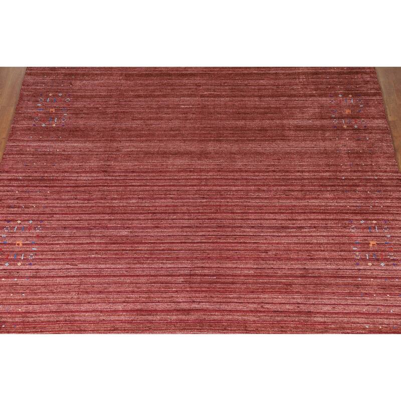Hand Knotted Oriental Viscose Silk Carpet Tribal Animal Pictorial Red Gabbeh Area Rug - 10' 0'' X 7' 11''