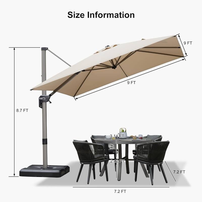 PURPLE LEAF 9 ft Patio Cantilever Umbrella Adjustable Offset Umbrella