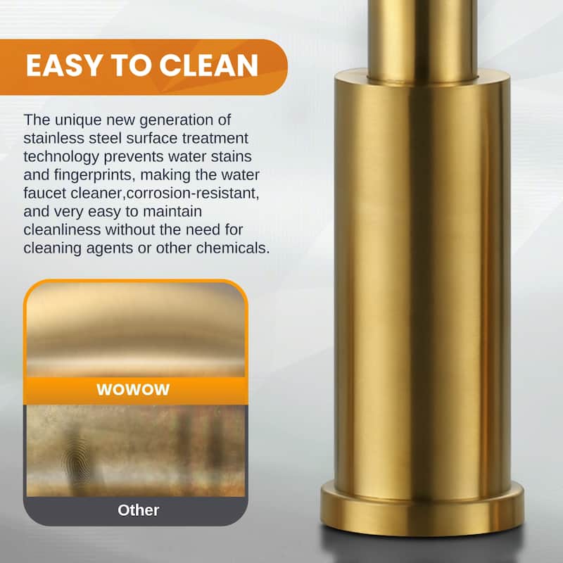 WOWOW Single Handle Pull Down Kitchen Faucet with Soap Dispenser