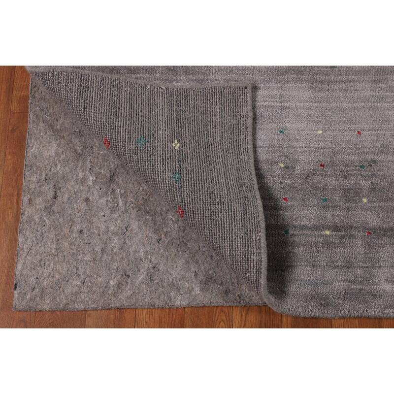 Silver Gray Tribal Gabbeh Indian Square Area Rug Handmade Silk Carpet - 7'10" X 7'10"